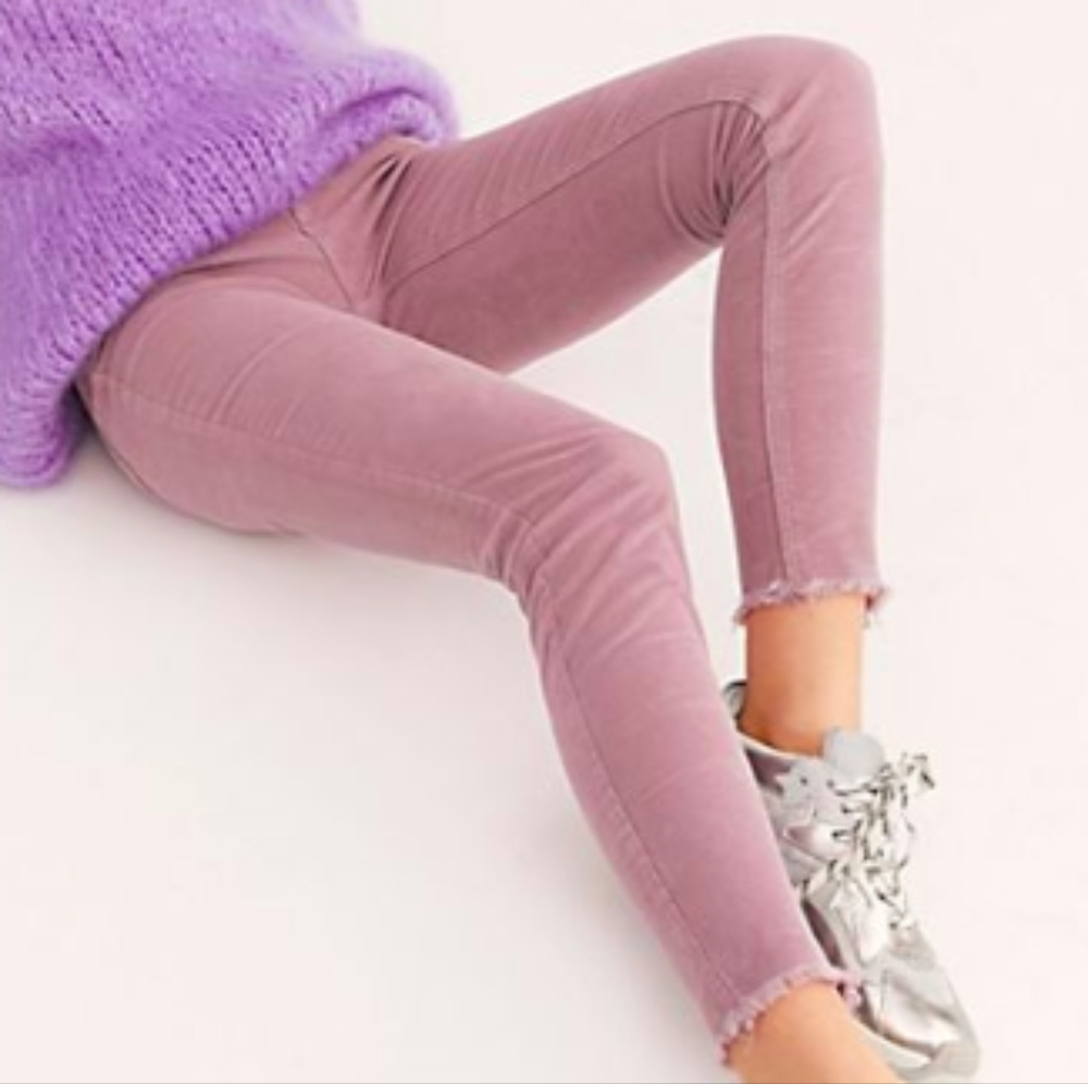 We The Free (Free People) Mauve Corduroy High Waisted Frayed Hem Skinny Pants